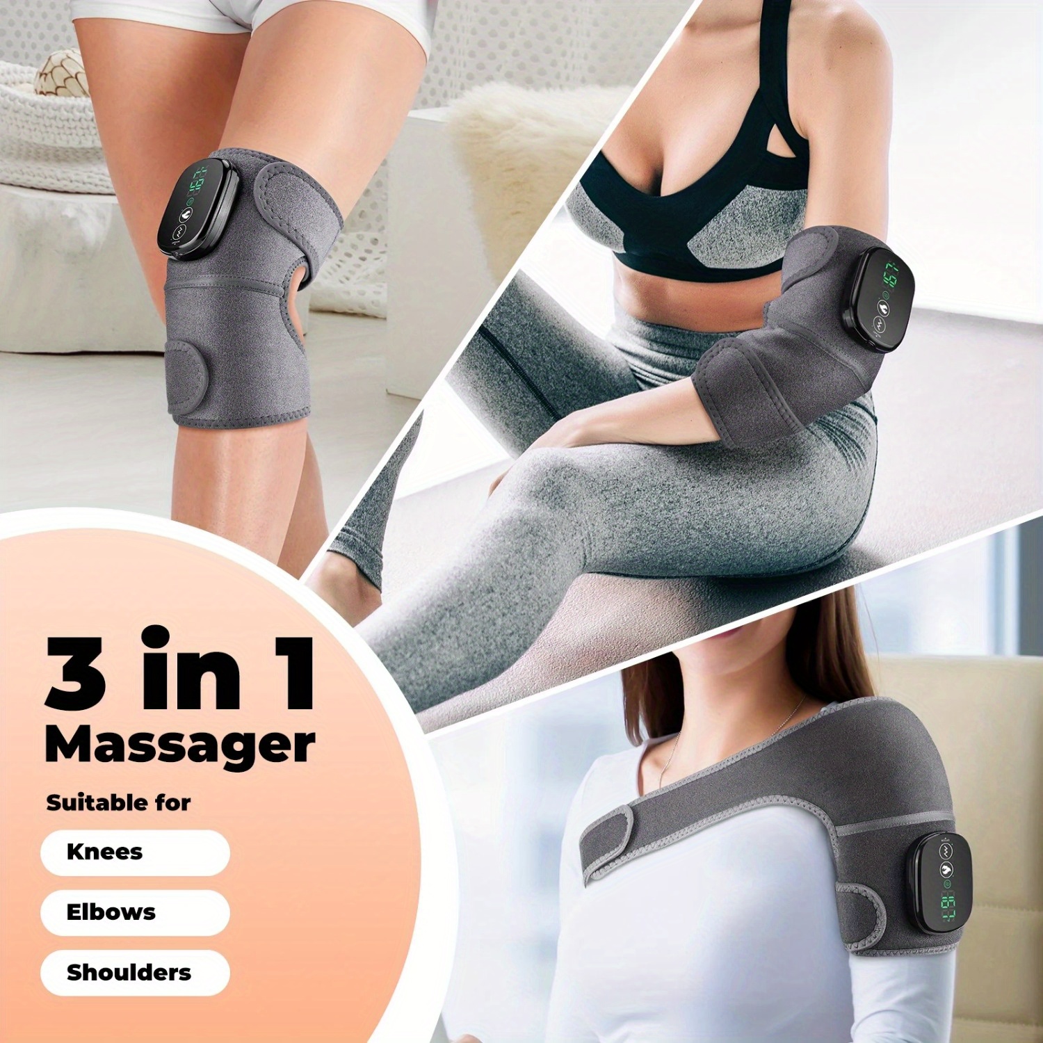 

2 Pieces Heating Pad For Knee Brace With Massager, Heated Knee Brace Wrap With Massage, Cordless Knee Massager With Heat And Vibration, Knee Warmer