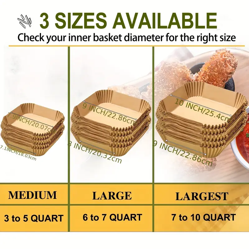 100pcs air fryer disposable paper liners 9 inch round and square parchment paper liner for 5 8 fryer oil proof water proof parchment baking paper for kitchen baking roasting microwave Product details 0