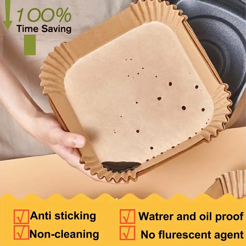 100pcs air fryer disposable paper liners 9 inch round and square parchment paper liner for 5 8 fryer oil proof water proof parchment baking paper for kitchen baking roasting microwave Product details 6