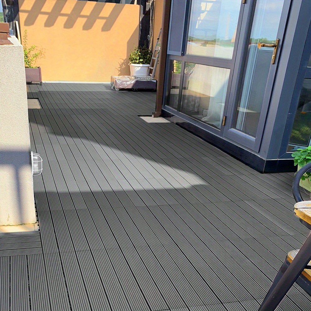TEMU 1m² Wpc Terrace Tiles 6 Pieces Wood Look Balcony Tiles 30x60cm Click Tiles Set With Drainage Grid Plastic Garden Tiles Floor Tiles For Garden