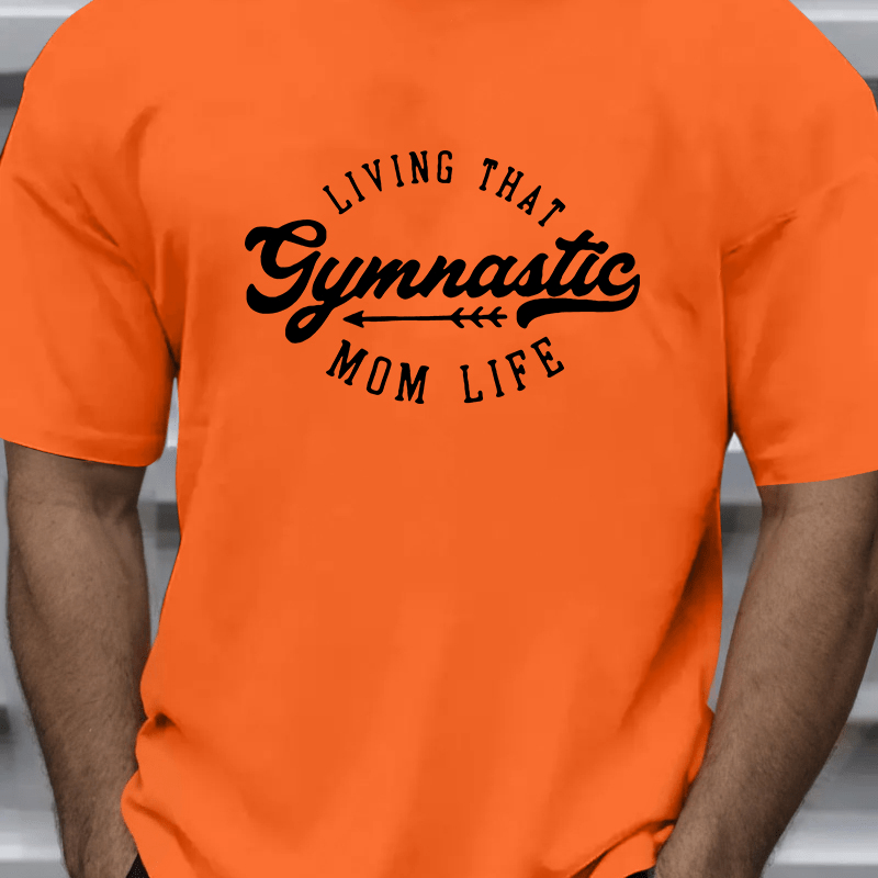 

Plus Size Gymnastic Mom Life Graphic T-shirt For Men - Loose Fit Knit Polyester Crew Neck Tee With Slight Stretch, Vintage Casual Style For Adults Summer Wear