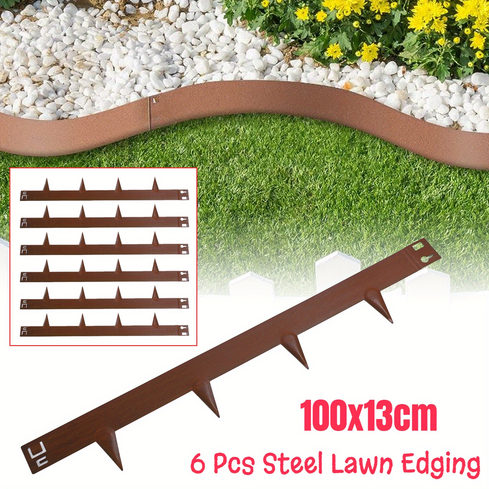 

6 Pcs Steel Lawn Edging 100x13cm Flexible Bendable Landscape Edging Metal Garden Bed Border