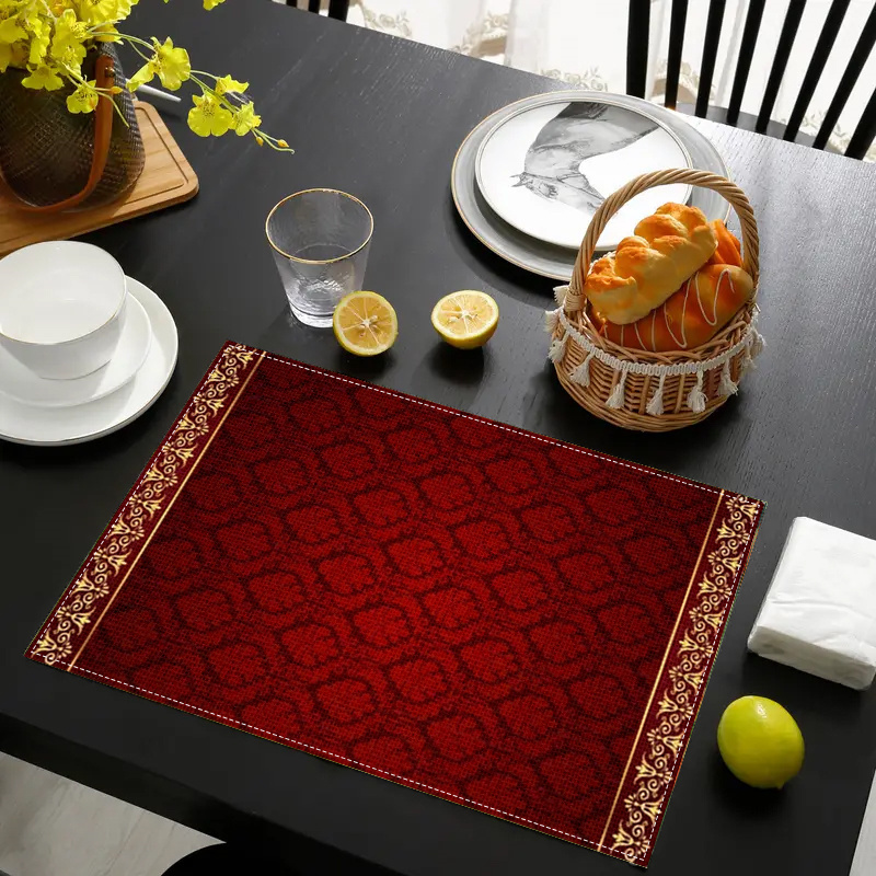 

2/4/6pcs Bohemian Floral Pattern Table Mats, Classic Festive Design, Durable Polyester, Rectangular, Hand Wash Only, Kitchen And Dining Decor