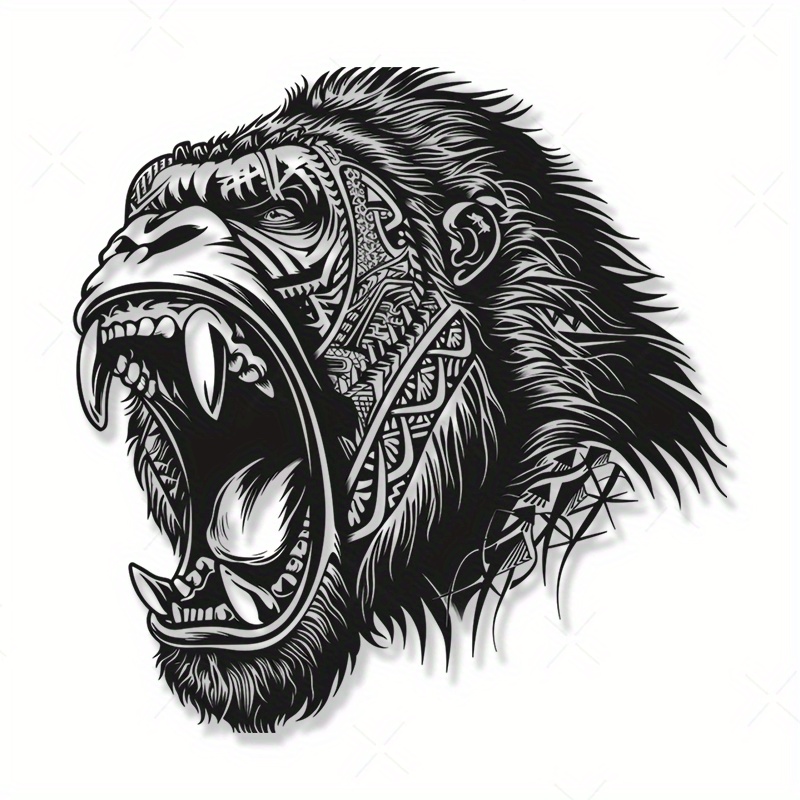 

Tribal Gorilla Decal Sticker - Pvc Matte Vinyl Self-adhesive, Waterproof For Laptop, Car Bumper, Window, And Metal Surfaces