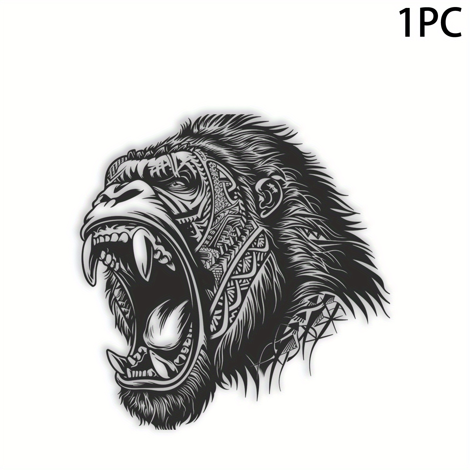 TEMU Tribal Gorilla Decal Sticker - Pvc Matte Vinyl Self-adhesive, Waterproof For Laptop, Car Bumper, Window, And Metal Surfaces