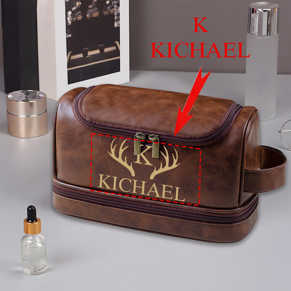 

Custom Engraved Name Travel Toiletry Bag - Waterproof Leather, Thanksgiving, Christmas, Weddings, - Ideal Gift For Husband, , Lover, Granny, Toiletry Bag