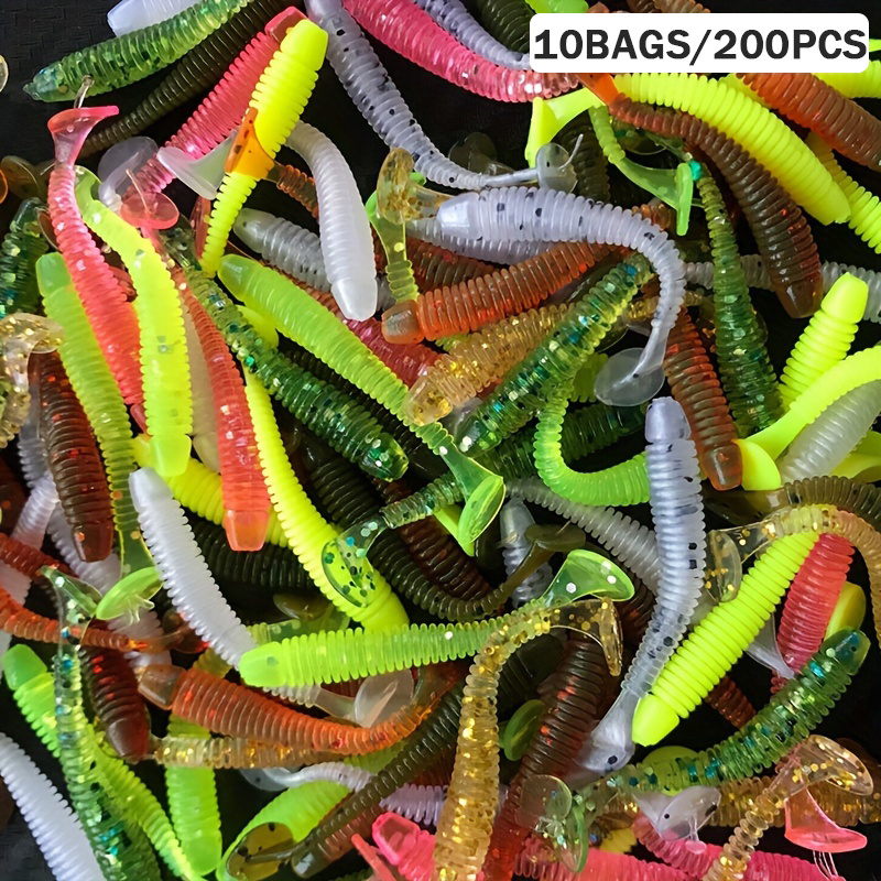 TEMU 10bags/200pcs Soft Plastic Fishing Lure Tackle 50mm Paddle Tail Grub Worm Lures 10 Random Colour