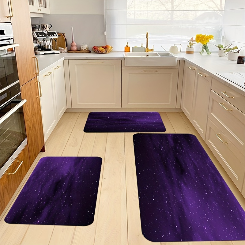 

1pc Non-slip Purple For Kitchen Mat - , Washable Polyester Fiber Mat With Starry Night Design For Kitchen, Living Room, Entryway, Balcony - Decor Accent, Kitchen Rugs