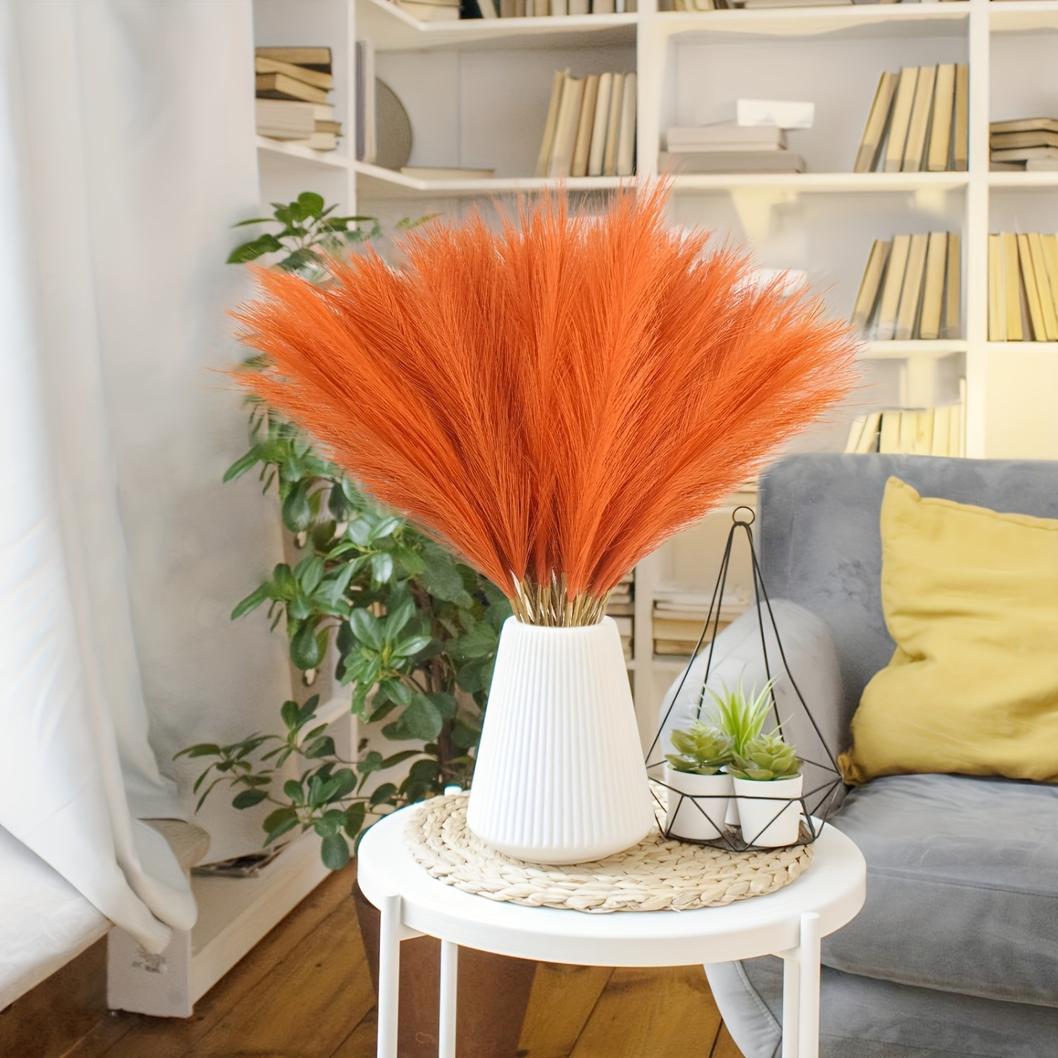 

18pcs Orange Pampas Grass Set - 22 Inches High, Bohemian Home And Wedding Decor, No Vase Included