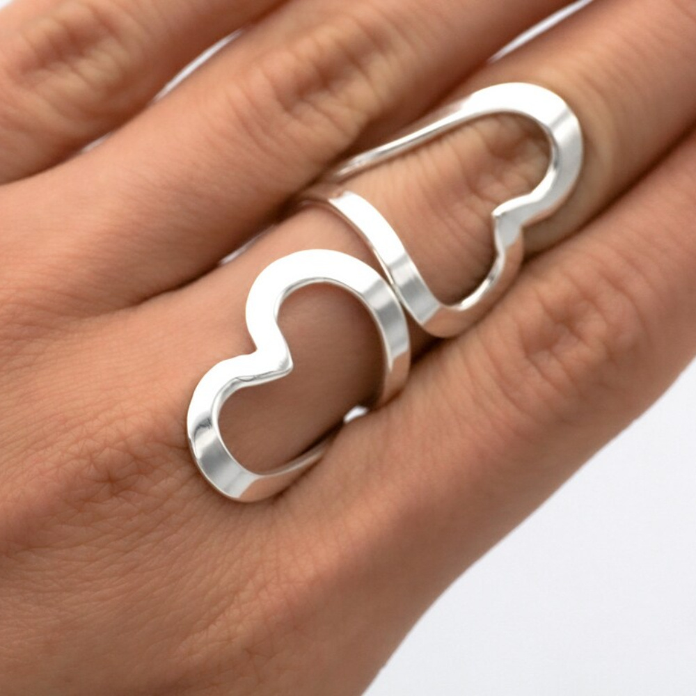 

Trendy Heart Cuff Ring For Women And Men - Silver Plated Copper, Adjustable Open Band, Simple Style, Suitable For All Seasons, Ideal For Daily Wear & Parties