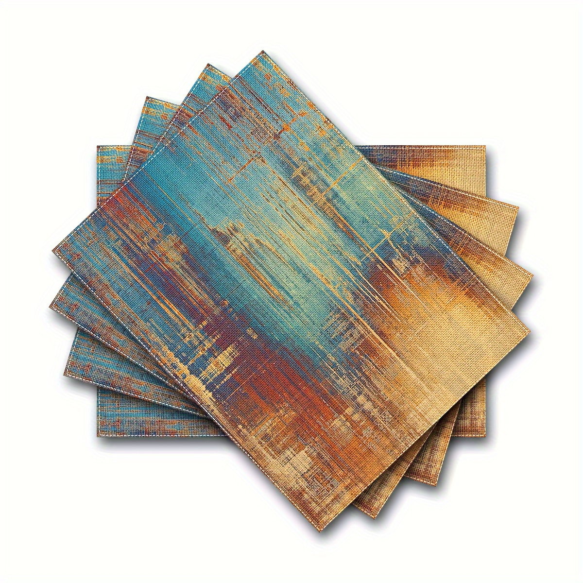 

Set Of 4 Vintage Abstract Art Table Placemats - Rustic Design Woven Polyester Dining Mats For Decor, Rectangle, Hand Wash Only