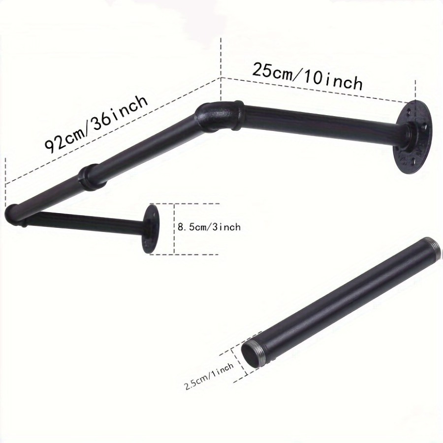 Temu 92Cm Industrial Pipe Wall Mounted Garment Rack Clothes Rail Storage Hanging Bar-image