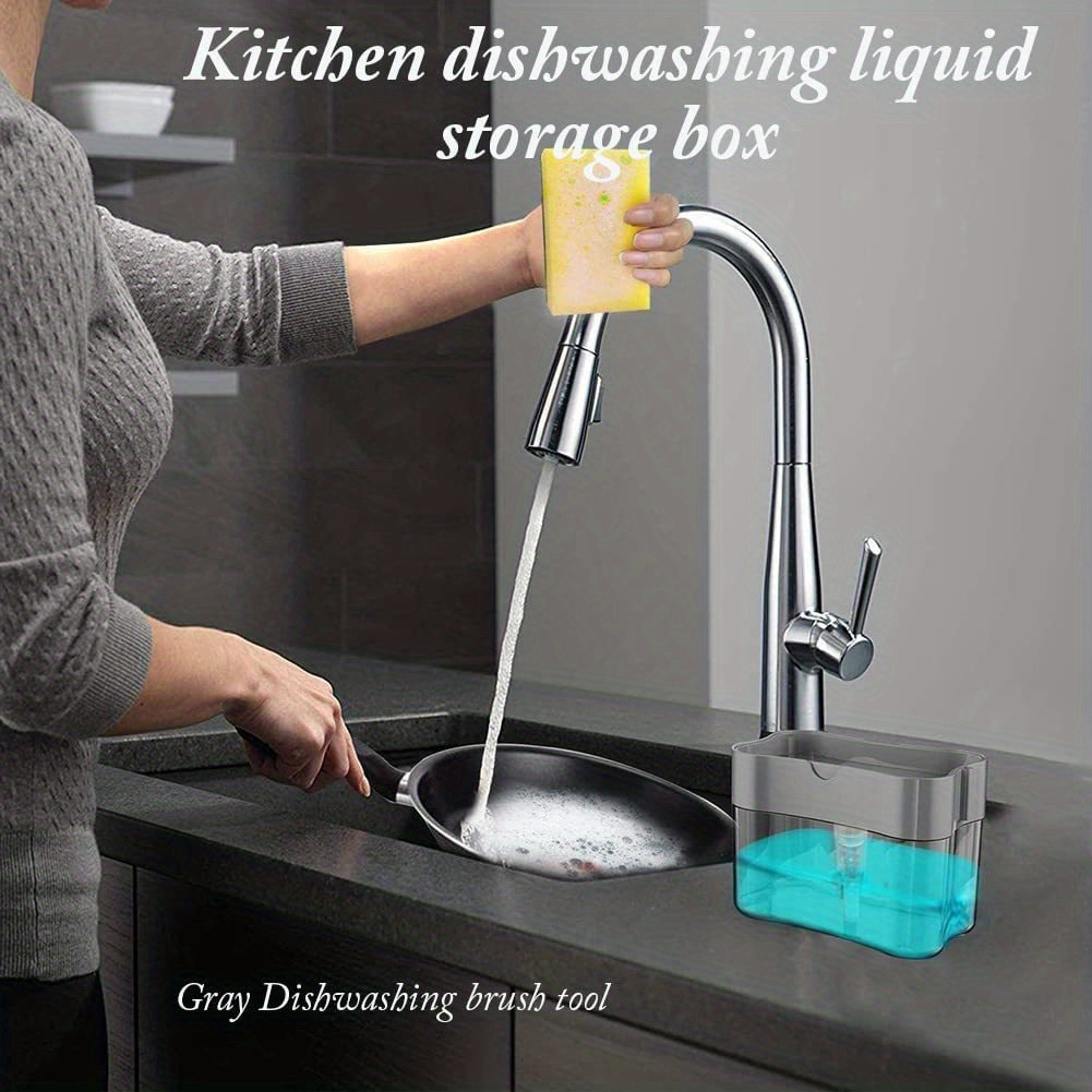 2 in   soap dispenser with sponge holder manual press dish soap pump countertop organizer gray details 2