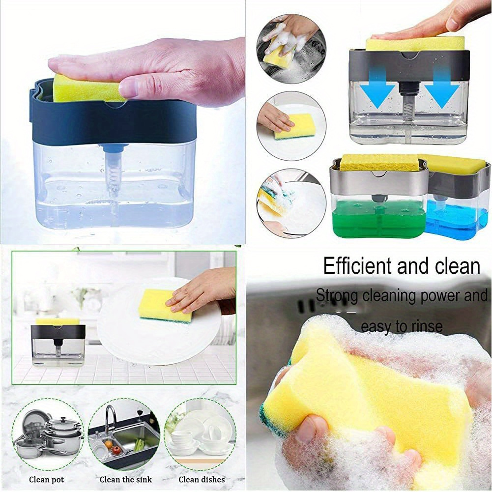 2 in   soap dispenser with sponge holder manual press dish soap pump countertop organizer gray details 5