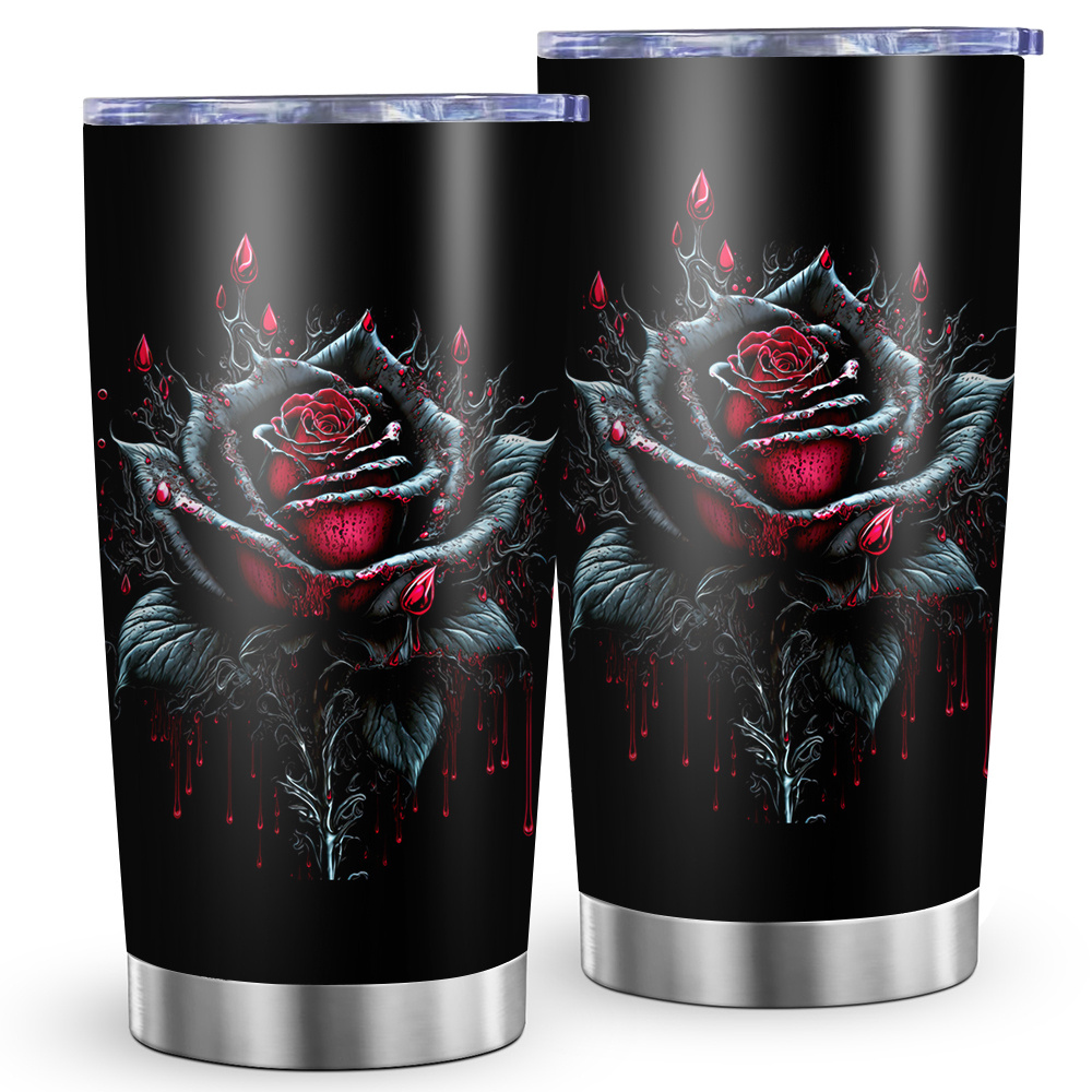 

Rose Printing, 1pcs 20oz Stainless Steel Insulation Straight Water Bottle Dual Wall Vacuum Tumblerful, Sliding Lid Travel Cups, Perfect Gift For Hot And Cold Drinks