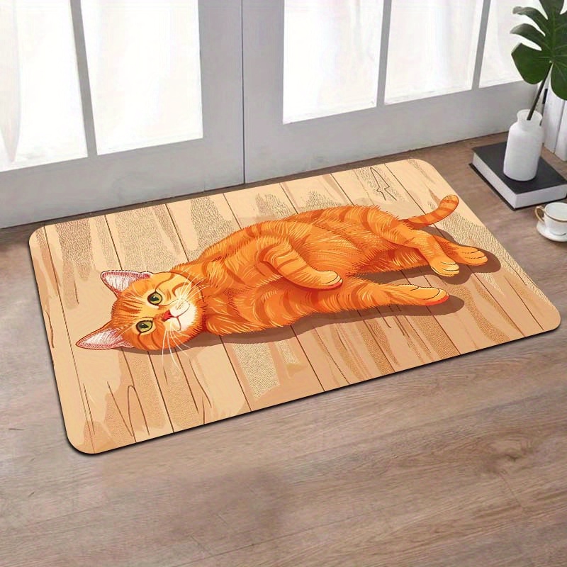 1pc cozy   cartoon design floor mat 8mm thick machine washable polyester   gaming room bathroom   room bedroom decorative indoor entrance mat with pvc backing cat mat details 8