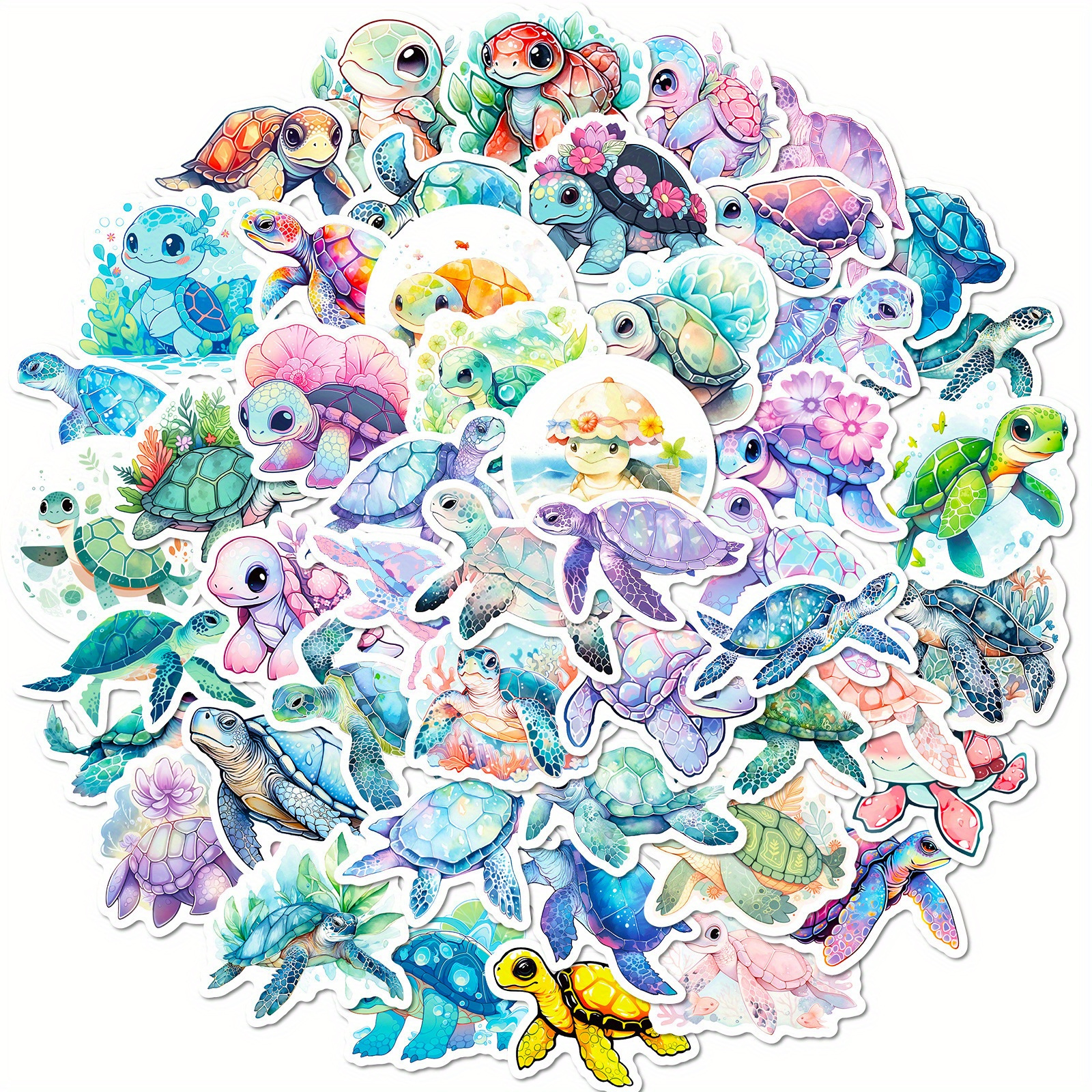 50pcs Cute Turtle Stickers, Aesthetics Stickers Water Bottle, Skateboard, Laptop, Phone, Journaling, Scrapbooking Decals Party Supply