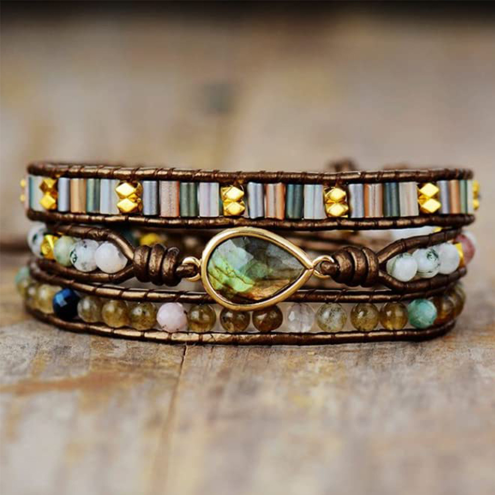 TEMU -chic Handmade Wrap Bracelet Stone & Sparkling - Adjustable, Elegant Accessory For Women | Summer Vacations & Gifts
