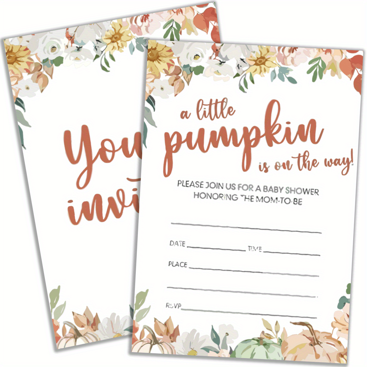 

20pcs Thanksgiving Cartoon Design Invitation Cards With Envelopes - Pumpkin Pattern Paper Invites For Fall Festivities, Thanksgiving Dinners & Seasonal Parties - No Electricity Needed