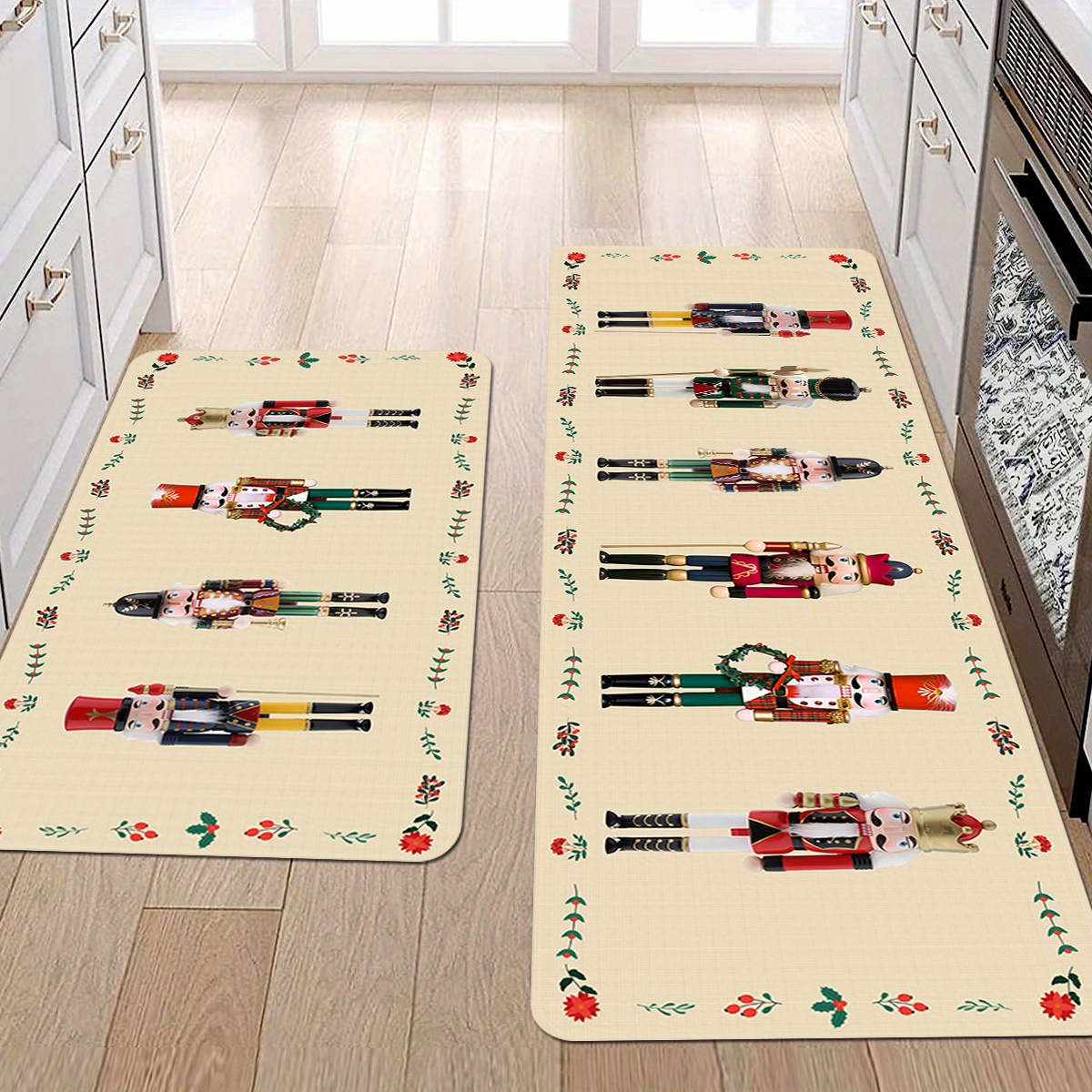 

Festive Christmas Nutcracker Soldiers Kitchen Mat Set: Polyester Anti-slip And Stain Resistant Soft Floor Mats For Indoor Outdoor Entryway Floor Doormat Quick Dry Kitchen Bathroom