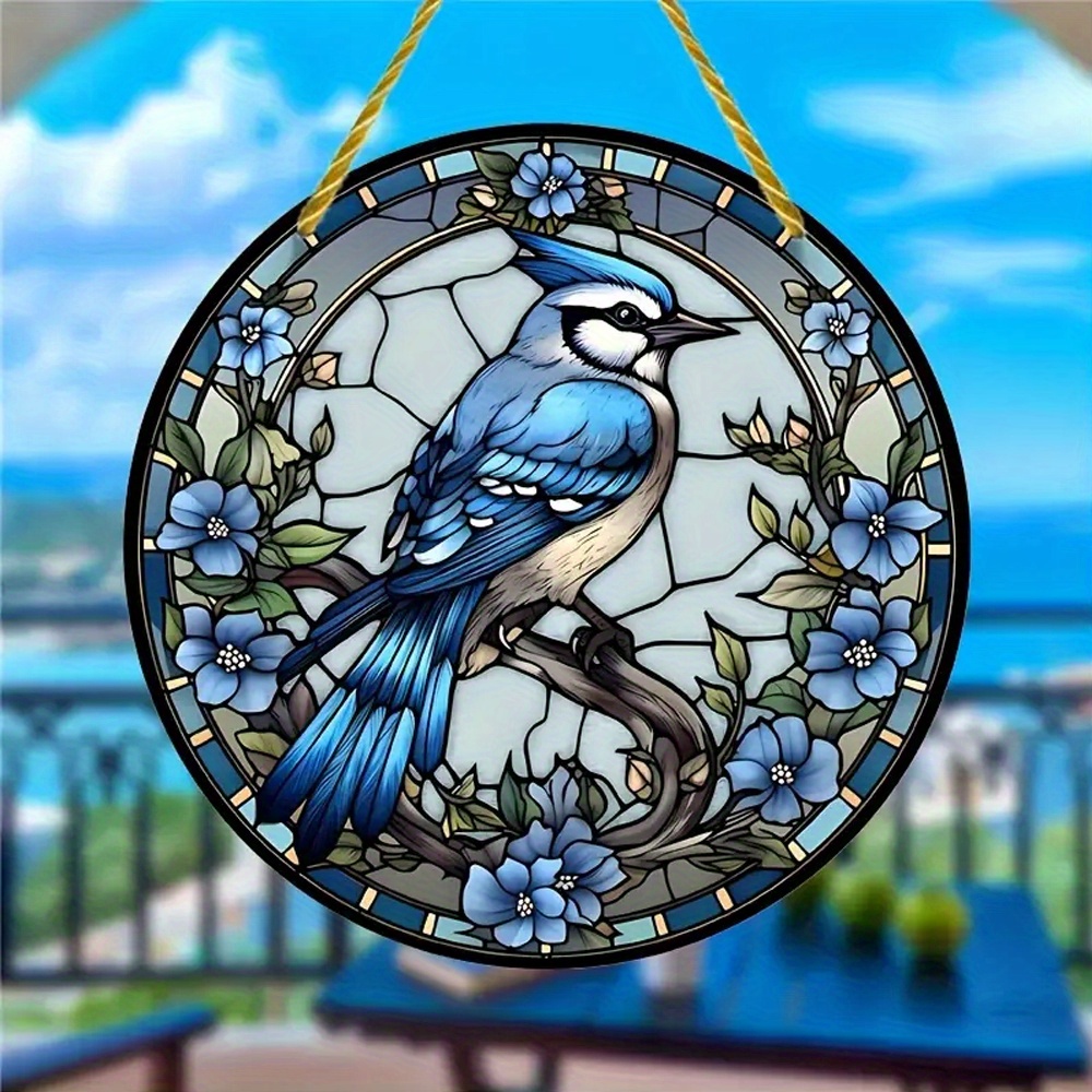 

1pc Blue Bird Shaped Suncatcher - Vibrant Colored Design Exterior, Delicate Acrylic Circular Wreath, Versatile Door And Plastic Flat Logo Compact Wall Decor For Home, Room, And Family Gift