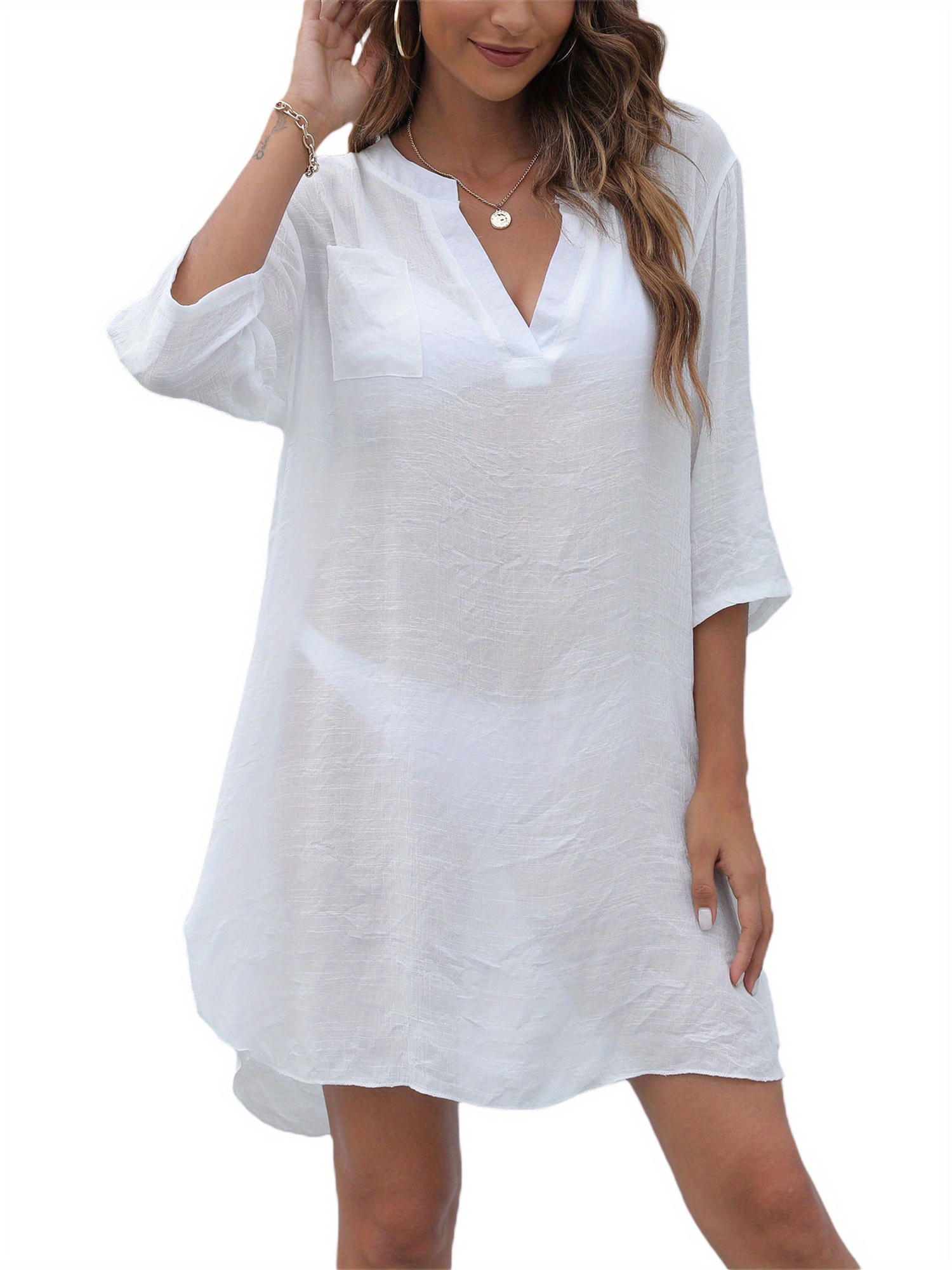 white oversized beach shirt dress Sara White Tie Front Short Shirt Dress