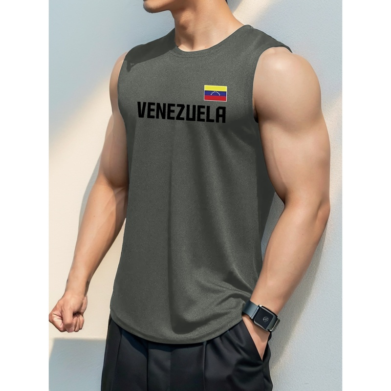 

Venezuela-inspired Men's Tank Top - Breathable, Quick-dry Sleeveless Shirt For Gym & Summer Wear, Geometric Pattern, Standard Size, Vest