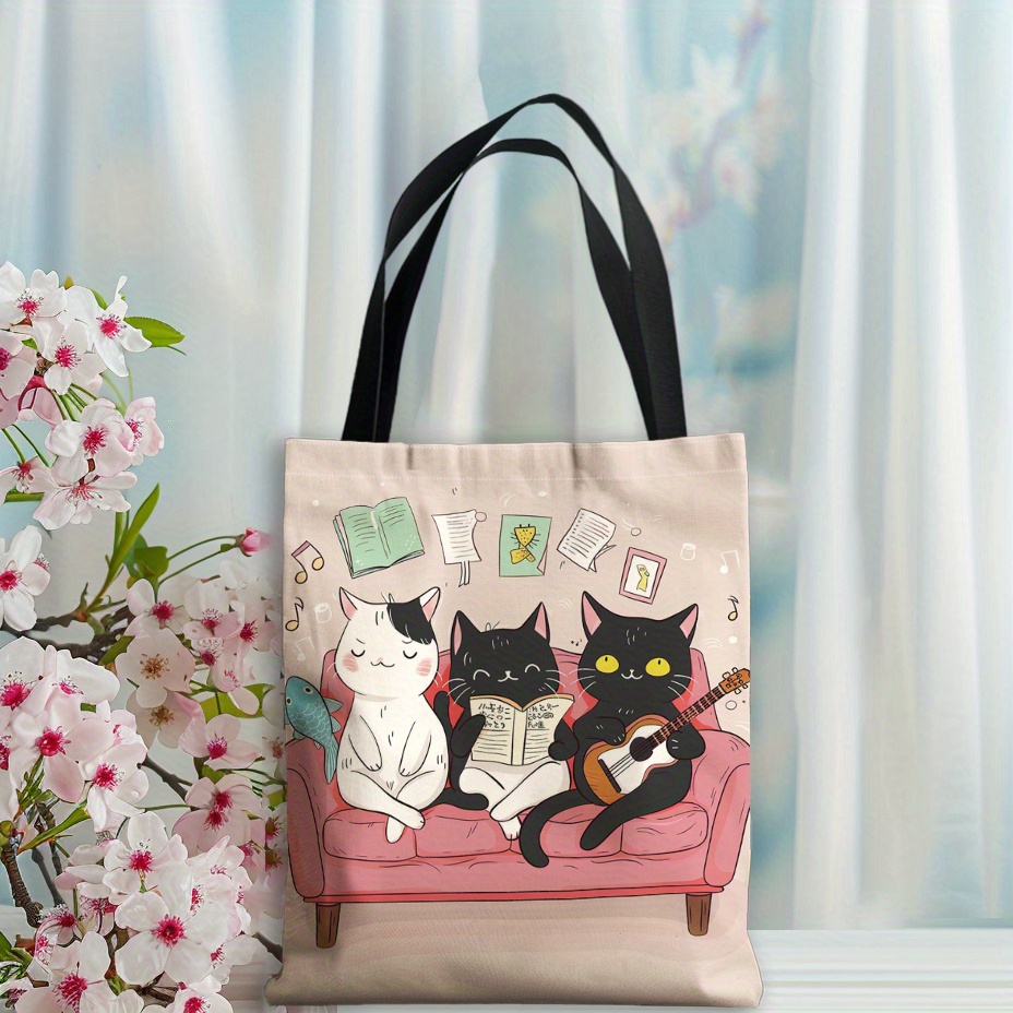 

Cute Cat Pattern Canvas Tote Bag, Shopping, Cheap And Repeated Use