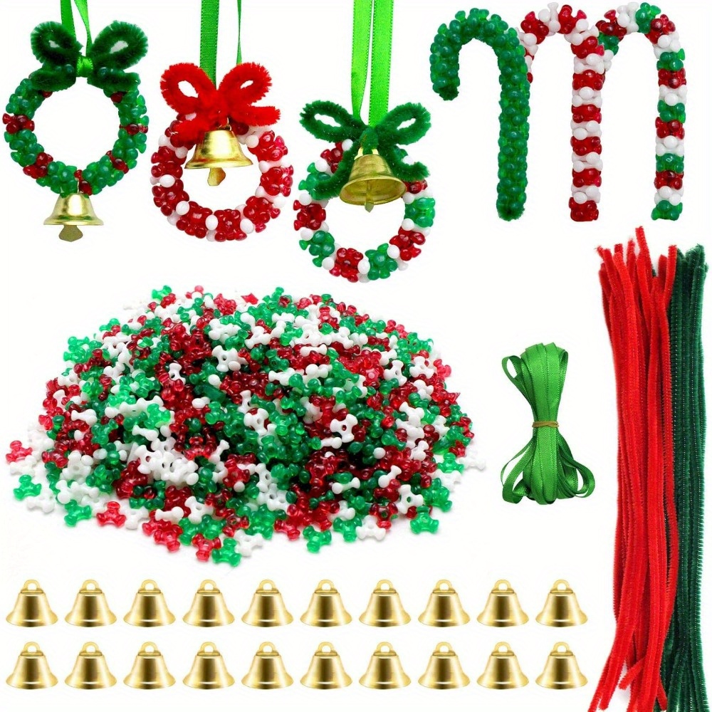 

1570pcs Christmas Bead Ornament Kit - , Pipe Cleaners, Ribbon, And For Diy Holiday Garland, Party Crafts, And Tree Decorations