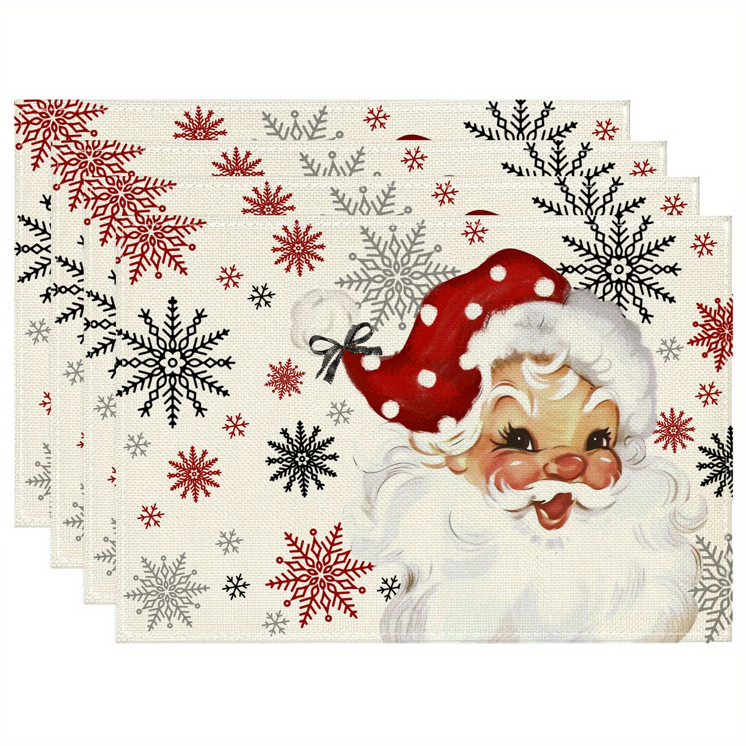 

4pcs Set Christmas Placemats - Santa, & Red , , Hand Washable, Polyester Cover, Holiday Dining & Kitchen Decor