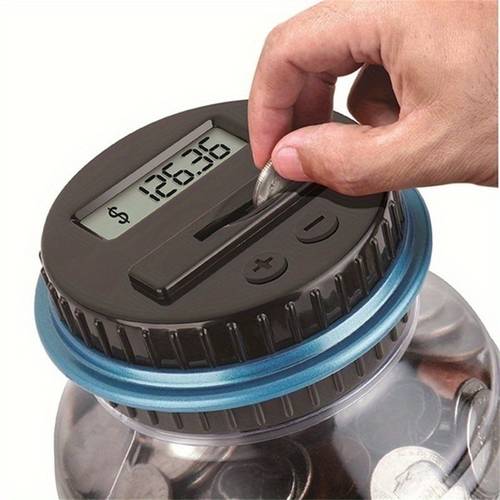 lcd munten telpot - transparante automatische spaarpot met digitaal display, geldspaarder voor halloween, thanksgiving of kerstcadeau, zwart abs materiaal