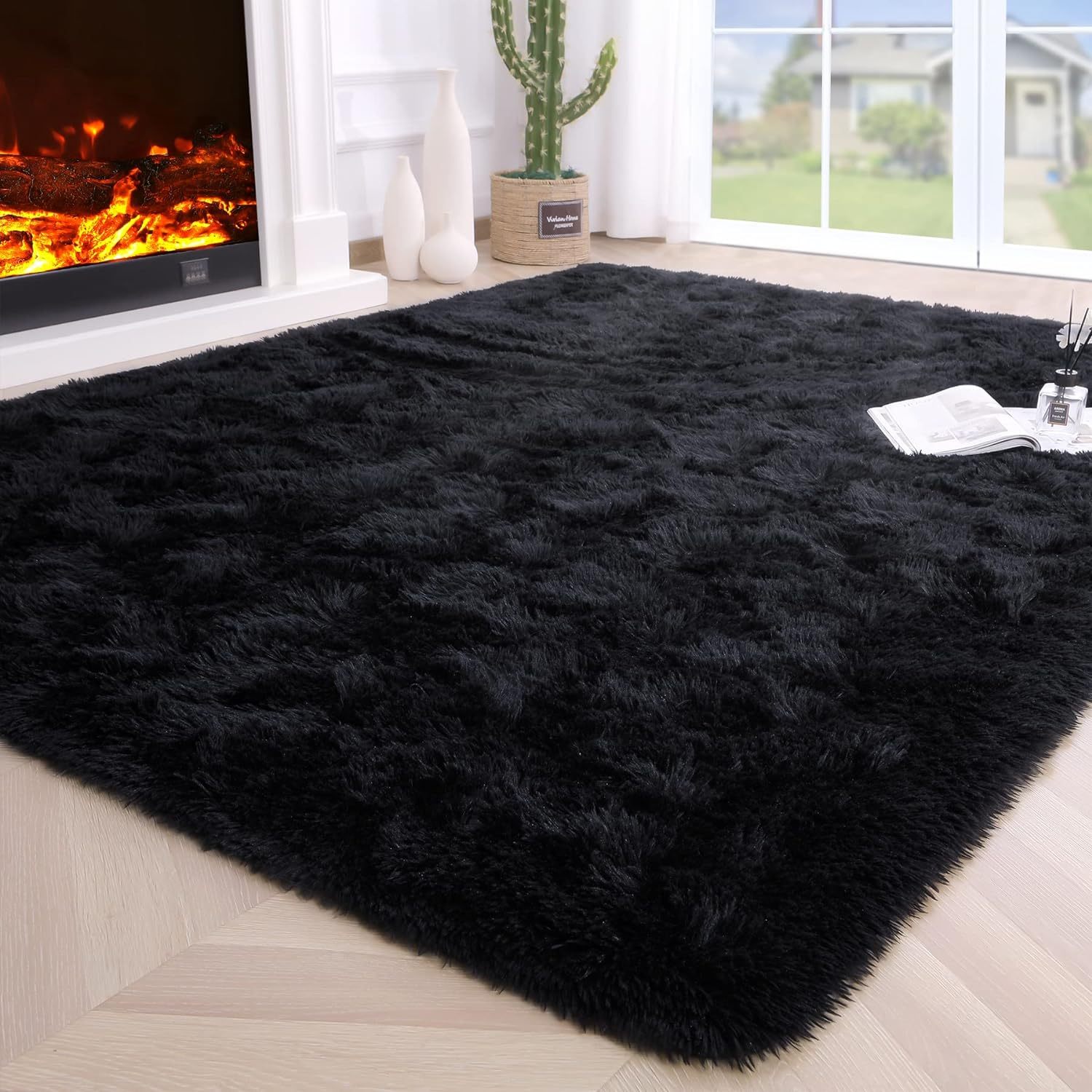 

Fluffy Bedroom Rug Carpet Fuzzy Rugs For Bedroom, Soft Rug For Room, Black Area Rugs For Living Room, Cute Room Decor