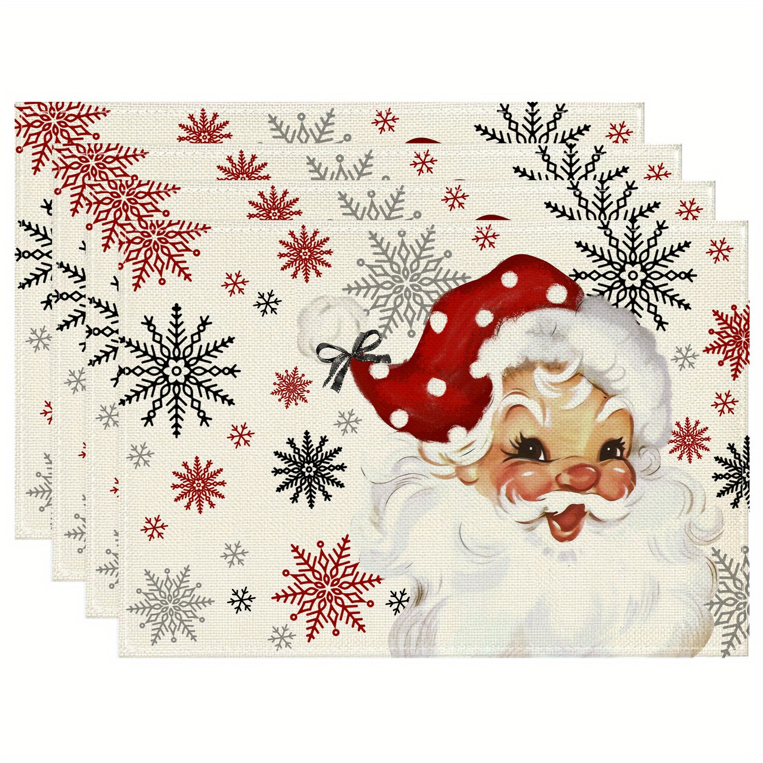 

4pcs Set Of Christmas Placemats - Santa & Design, 12x18 Inches, Heat-resistant , Holiday Dining & Kitchen Decor