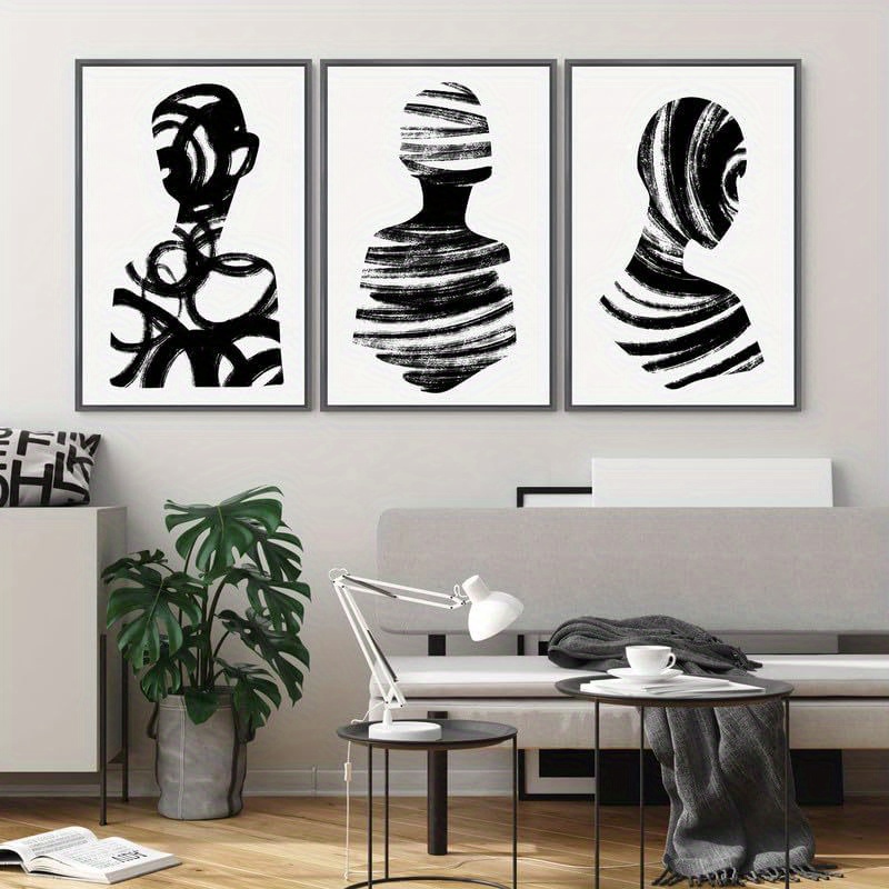 

3 Piece Black And Abstract Canvas Wall Art For Bedroom Office Decor Painting Pictures Artwork For Modern Prints Home Decor (wrapped Canvas Framed )