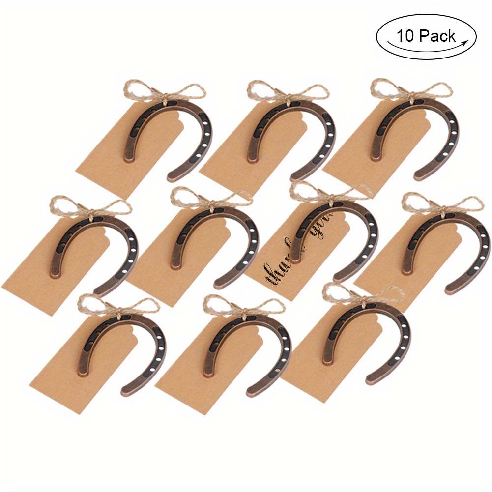 

10 Pack Horseshoe Party Favors With Tags - No Electricity Needed, Metal Lucky Horseshoes For Rustic Wedding Decorations, Craft Supplies & Return Gifts