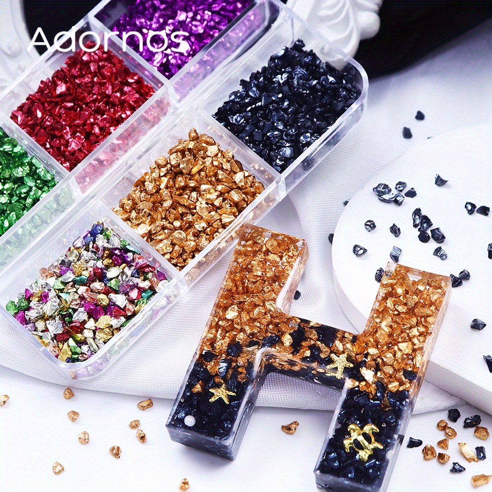 

Crushed Glass And Golden Flakes For Resin, Multicolor Metallic Stone Fillers For Epoxy Molds, Diy Crafts, Keychains, Coasters, Decorations