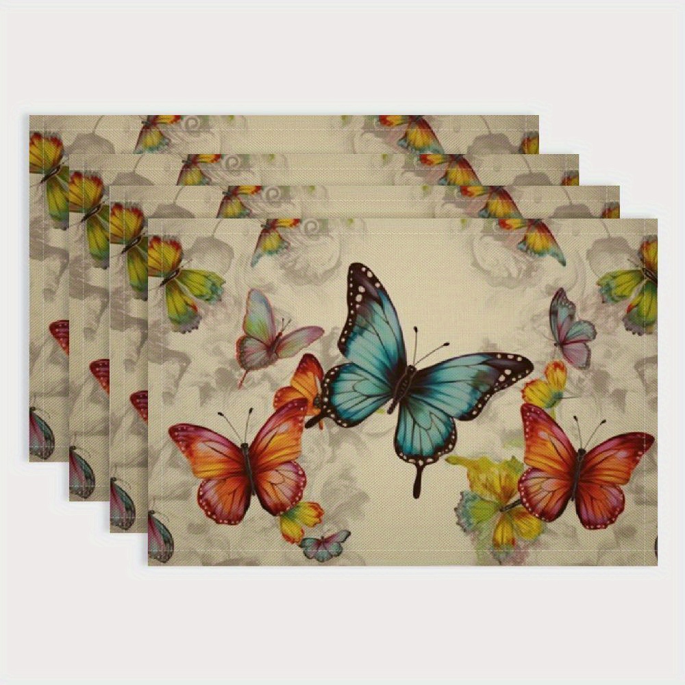 

Butterfly Linen Placemats 4-pack - Stain Resistant, Washable, No Electricity Needed, For Dining & Kitchen Party Decor