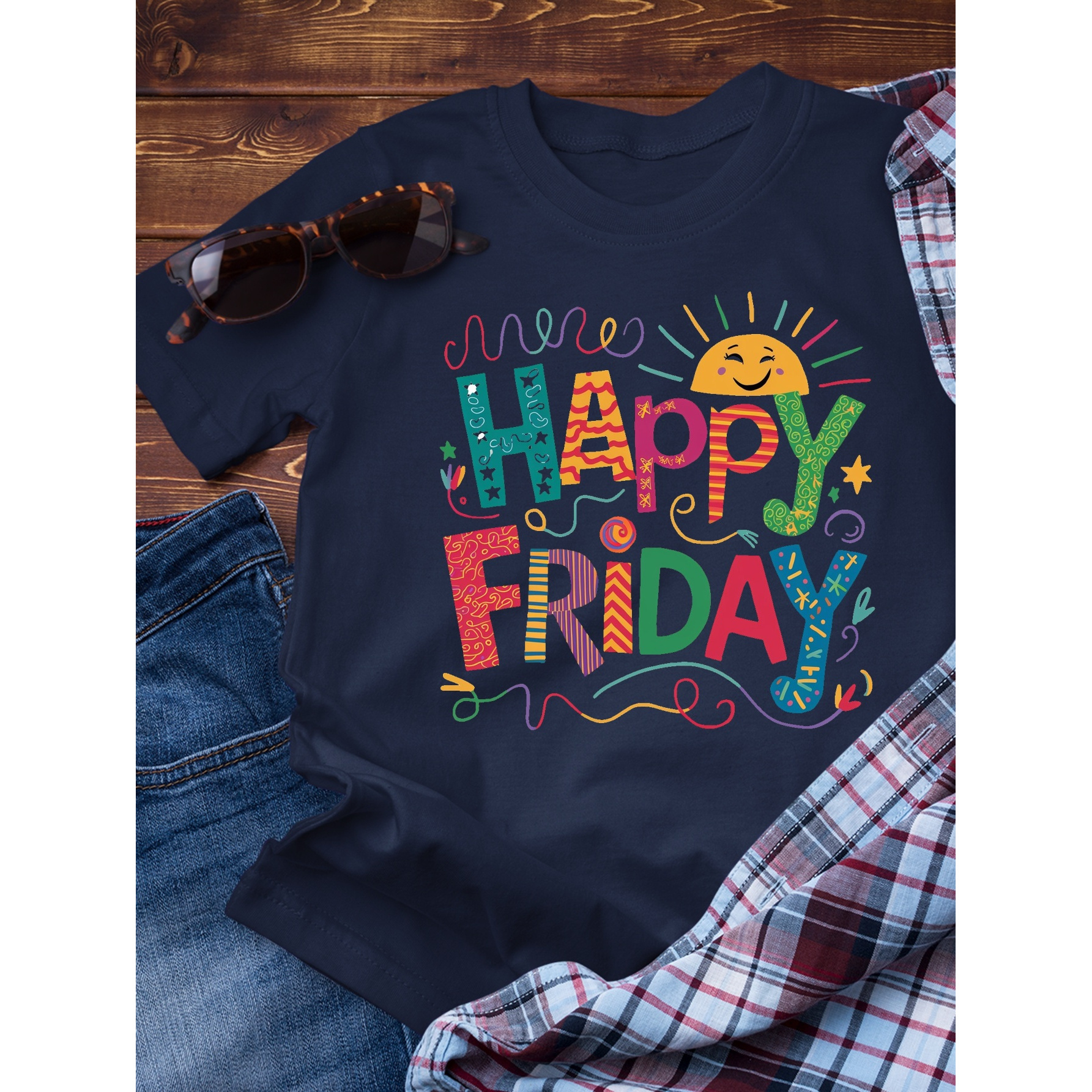 

Happy Friday Printed Men's Cotton T-shirt, Casual Short Sleeve Round Neck Top, Men's Comfortable Breathable All-match Summer Clothing