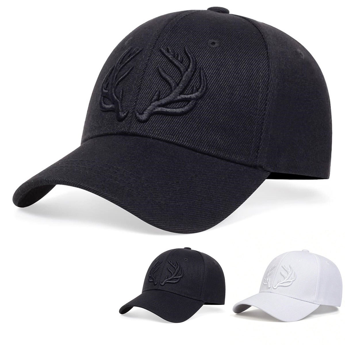 

1pc Men's Antlers Embroidered Baseball Cap, Outdoor Sport Adjustable Sunscreen Leisure Hat For Spring Autumn Travel