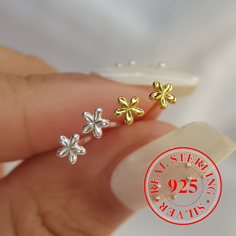 

2pair/ Set 925 Sterling Silver Hypoallergenic Minimalist Mini Flower Stud Earrings For Women (jewelry 0.75g 0.026oz)