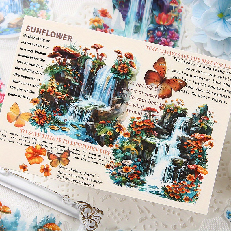 

60pcs Large Landscapes And Waterfalls Themed Stickers For Scrapbooking, Journals, Gift Wrapping Seal Decals, Multi-scene Creative Planner Decoration Accessories, Major Material: Paper