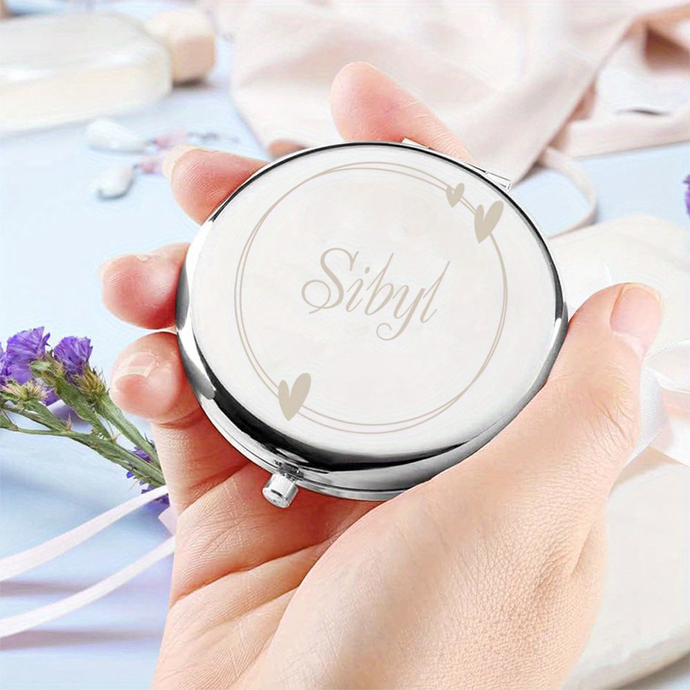 

1pc Personalized Metal Compact Mirror With Custom Name, - Pocket-sized, Foldable, No Electricity Needed, Ideal For Daughter, Sister, Best Friend - Christmas, Birthday, Halloween, Wedding Gift