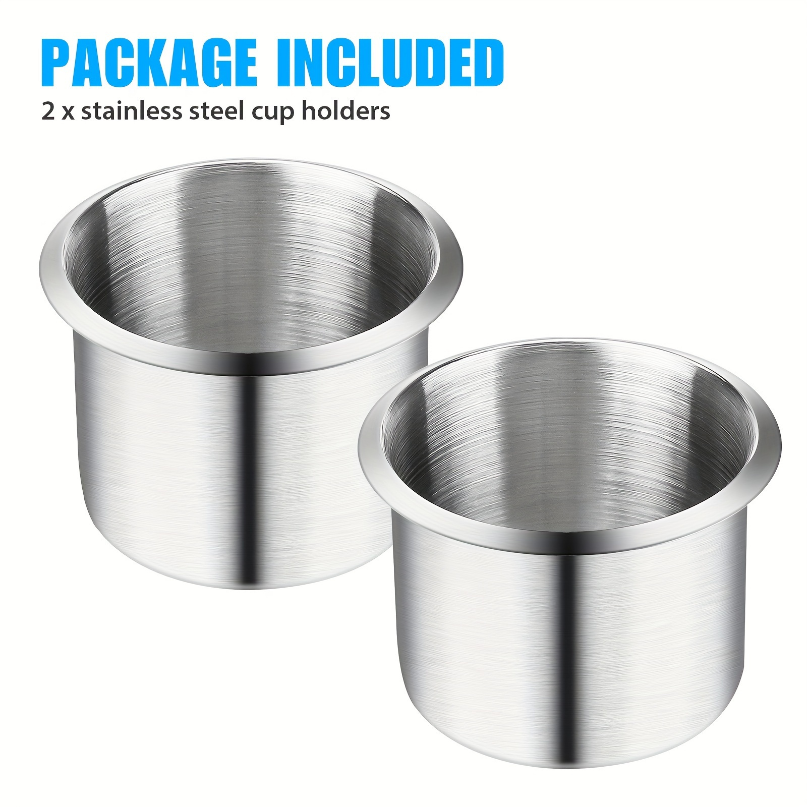 

2 Pcs Universal Stainless Steel Cup Holders For Car Center Console, Marine Boat, Rv Camper, Couch - 2.6" Diameter, 3.2" Lip, 2.3" Tall