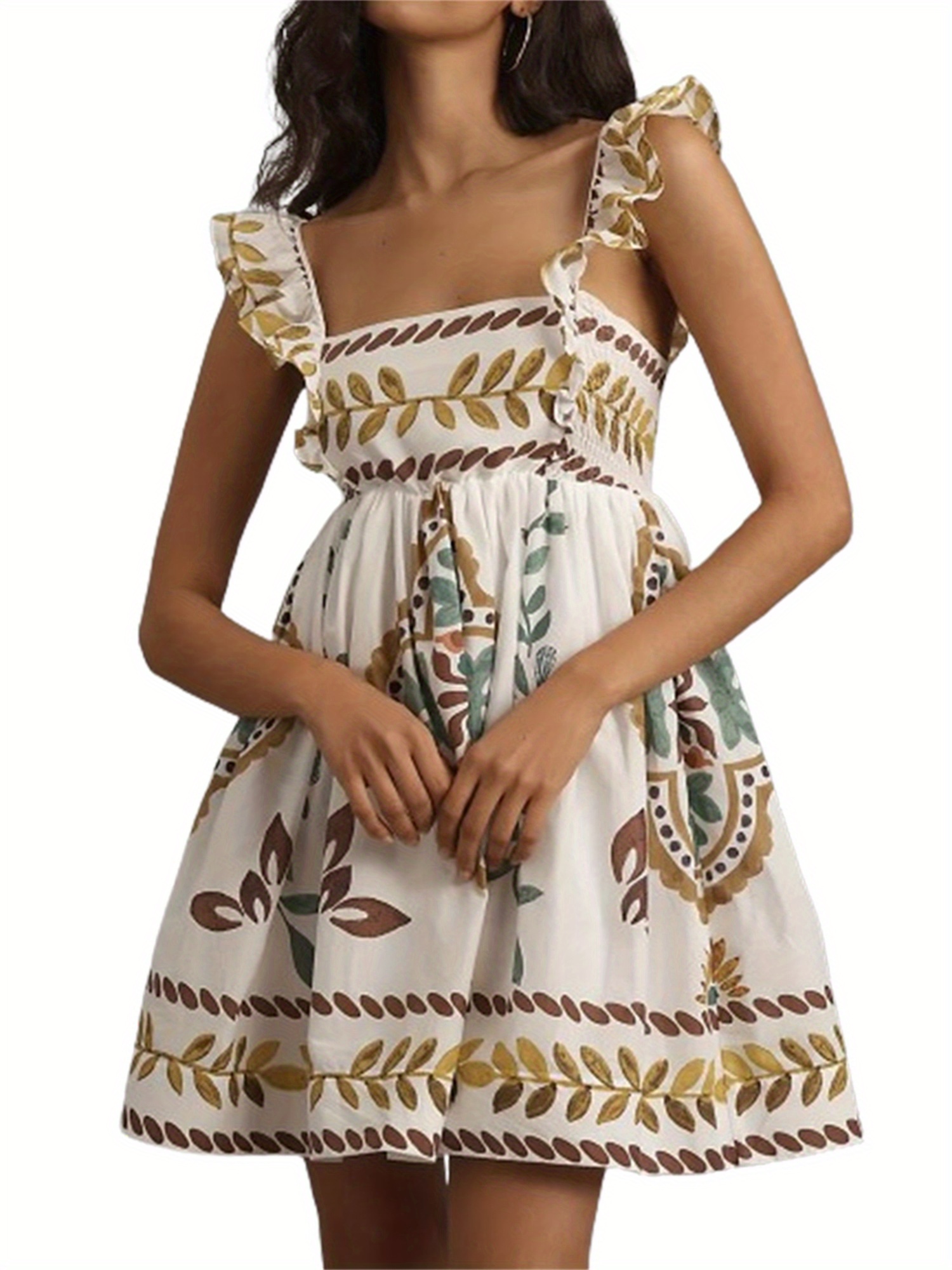womens mini a line dress ruffle sleeveless square neck short - Temu