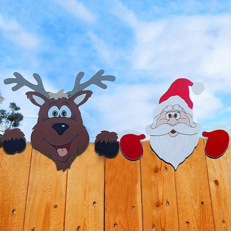 

1pc Christmas Fence Resin Decor, Santa Claus, Reindeer & Snowman, No Battery Wall-mount Resin Figures For Holiday Yard & Balcony, Classic Style Santa Theme For Christmas Occasion