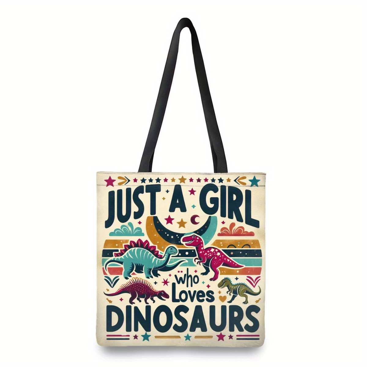 

1pc Polyester Tote Bag For Women - Just A Girl Who Loves Dinosaurs Themed Shoulder Bag, Fun Gift For Girlfriend, Daughter, Best Friend, Animal Lovers - Versatile & Durable Dinosaur Print Carryall