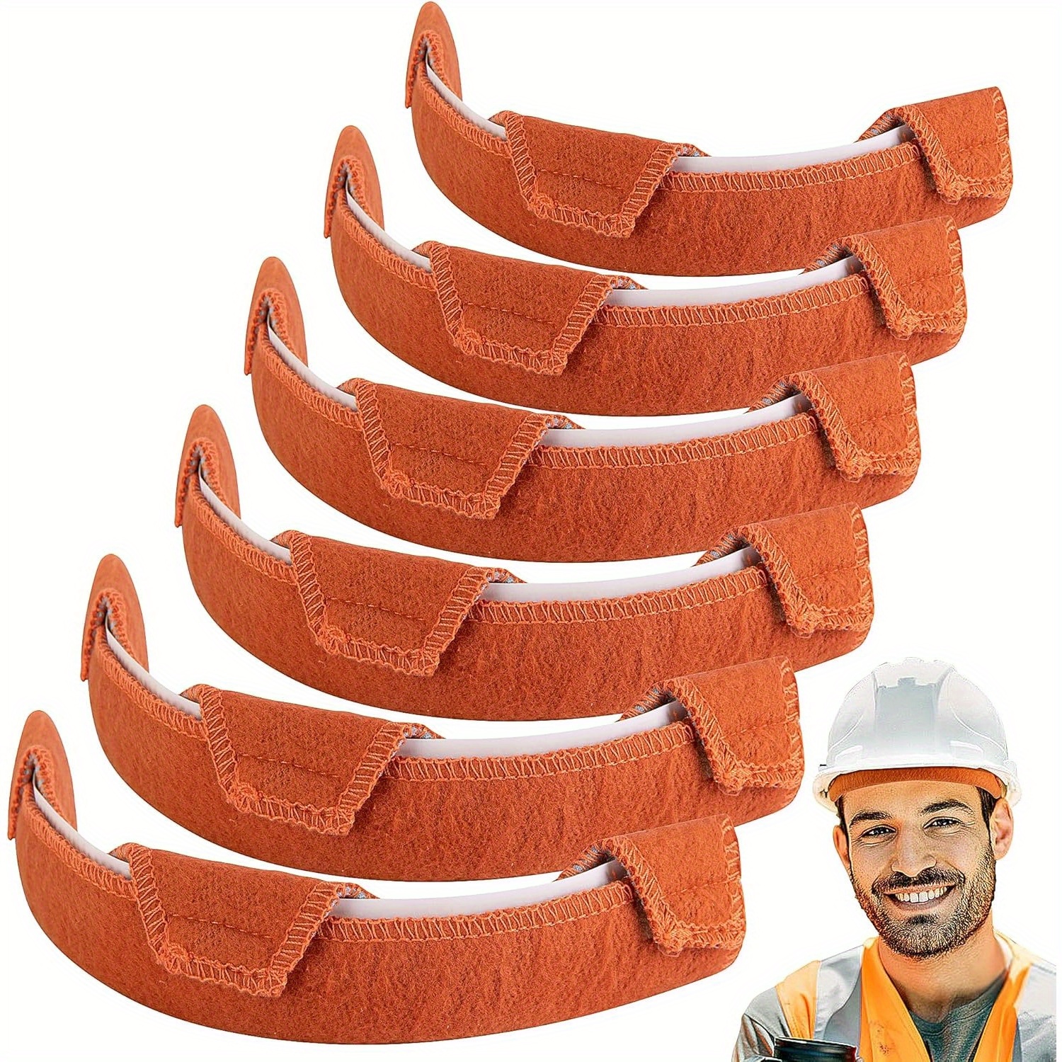 Image of 1/2/6pcs Hard Hat Sweatband - Cotton Washable Hard Hat Self Adhesive Sweat Band Liner - Reusable Hard Hat Helmet Sweat Pads For Hardhat Accessories