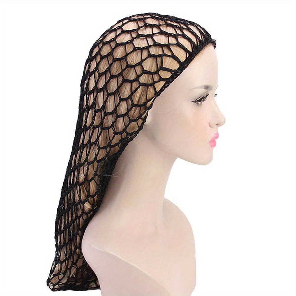 TEMU Élégant Noir en Crochet - Bonnet de Nuit en Nylon Style Long pour Femmes, Parfait pour Tous Types de Cheveux
