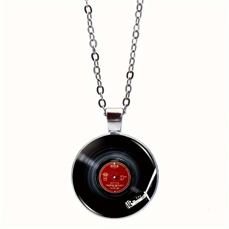 

1pc Fashion Record Glass Pendant Necklace, For Men And Women