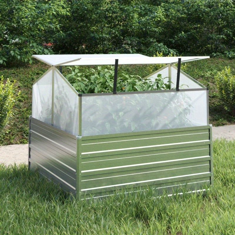 

Outdoor Shed, Garden Raised Bed With Greenhouse 100x100x85 Cm Silver